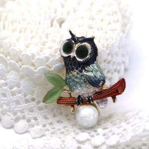 China Owl Shape Fashion Brooch Pin Diamond Electroplated Color 3.8cm Size on sale
