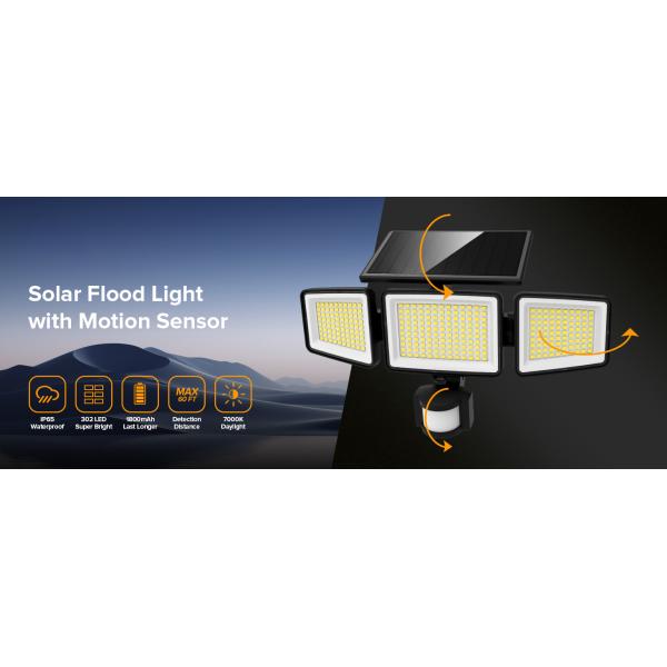 3000 Lumen Solar Wall Light 3 Head Body Motion Sensor Light 8W