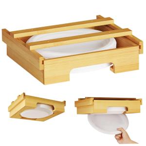 Bamboo Kitchen Party Organizer Utensil Caddy Paper Plate and Napkin Cabinet