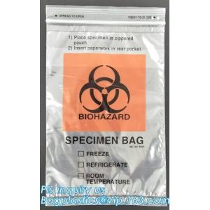 8"*10" BIOHAZARD PRINTED SPECIMEN BAGS with tear off line, 3-wall Biohazard