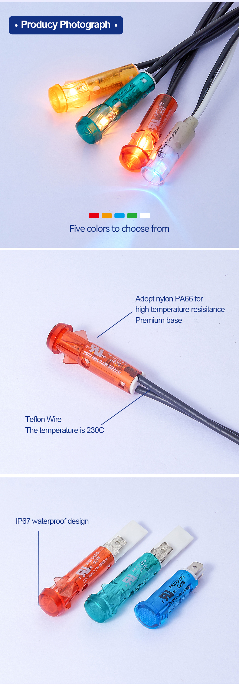 Small Plastic Control Indicator LED Signal Light Highlighted Indicator Light