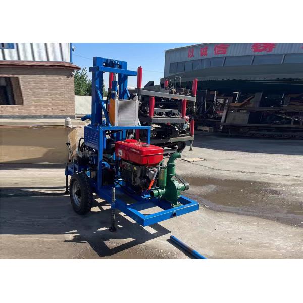 Water Well Drilling Rig Trailer Mounted 100mm Hole Diameter Blue Diesel Engine
