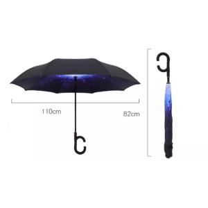 C Shape Handle Inverted Reverse Umbrella Custom Pattern Double Layer With Logo