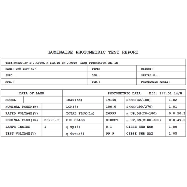 150W High Power Led UFO High Bay Light 180lm/w 2700-6500K Anti Glare