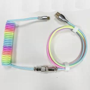 Mechanical Keyboard Cable Coiled Audio Connector Coupling USB Type-C Rainbow
