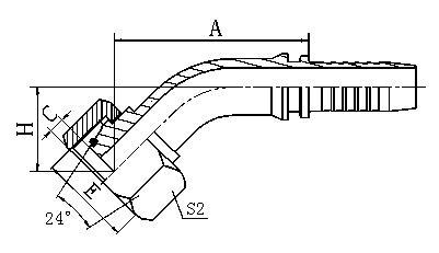 45 Degree Elbow Industrial Hose Fittings , Female 24 Cone Thread 20441-T Metric Hose Fittings
