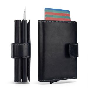 Simple Large Capacity PU Crazy Horse Card Wallet with Double RFID Blocking and