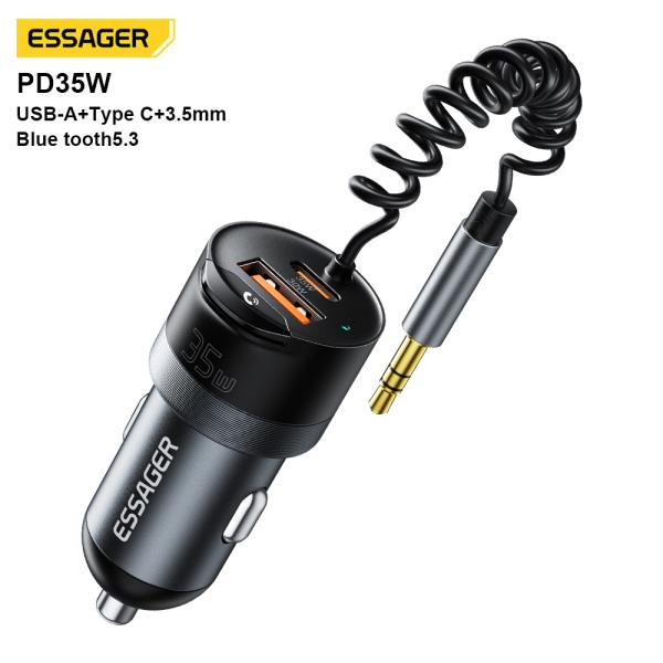 Quality ESSAGER ES-CC20 30W 35W Usb Type C Super Fast Car Charger With Bluetooth 3.5mm Adapter for sale