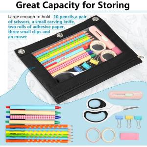 Binder Pencil Case with Smooth Zipper, Clear Window Pencil Case for Binder, Big