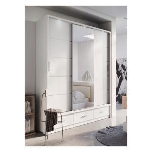 Modern Design Custom Clothes Wardrobe with Black Glass Door Panel and Mirror