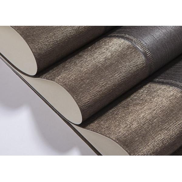 Embossed Contemporary Wall Coverings with Vertical Stripes Pattern , Coffee and Black