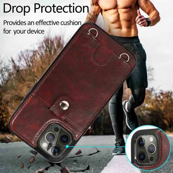Men's Crossbody Leather Case for iPhone 12 Pro Max Shockproof and Functional Design