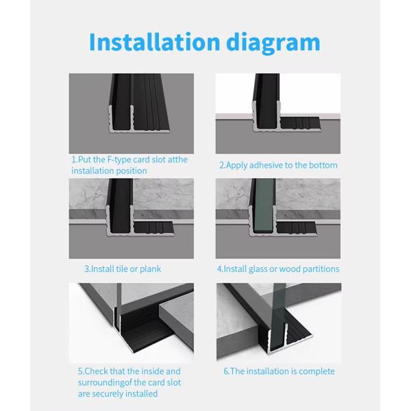 F Channel Aluminium Tile Shower Wall Profiles For Decoration Trim