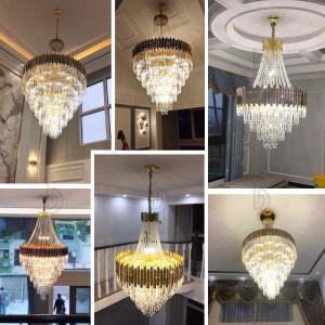 E12 Rustproof Modern Crystal Lobby Chandelier Brushed Gold Dining Room