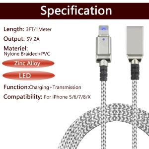 2A Stylish LED Light USB Data Cable For Iphone Micro Usb To 8 Pin Fast Charging