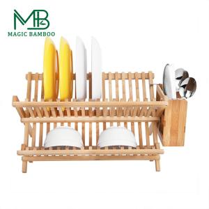 BAMBOO Rectangle Folding Plates Cups Stand Holder Collapsible Dish Drying