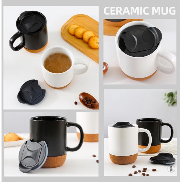 Matte black white ceramics travel mugs cork bottom customizable porcelain ceramic coffee mugs with lid and handle