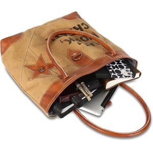Upcycled Large Canvas shoulder Bag for women canvas tote boho handbag