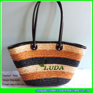 China LUDA handmade handbags striped summer wheat straw beach bag totes on sale