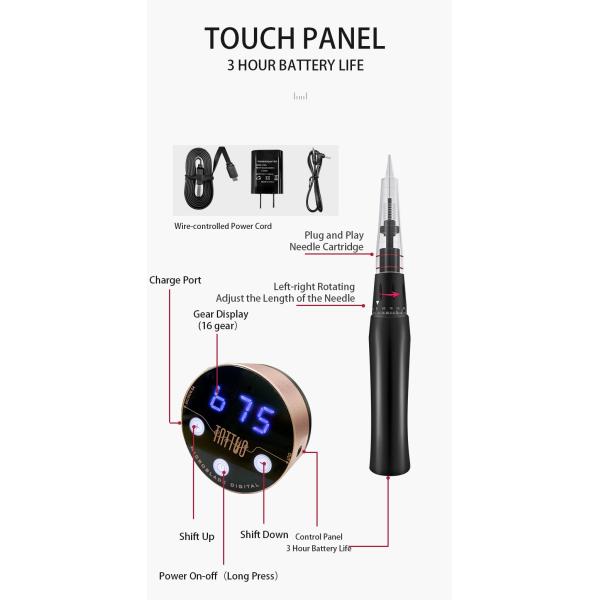 Black Wireless Digital Semi Permanent Makeup Machine Kit Tattoo Gun