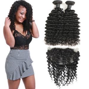 Soft 9A Pre Plucked 360 Lace Frontal With Bundles Deep Wave OEM Service