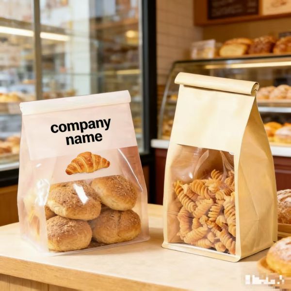 Cotton Paper Baking Bag Transparent Window Plastic Packaging for Toasted Bread Chewing Gum National Tides Printed Wire Curling