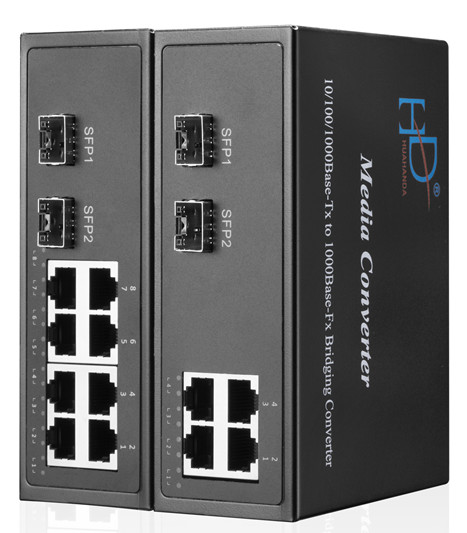 8x10 100 1000Base Tx Fiber Optic Media Converter Multimode With GE SFP Ports