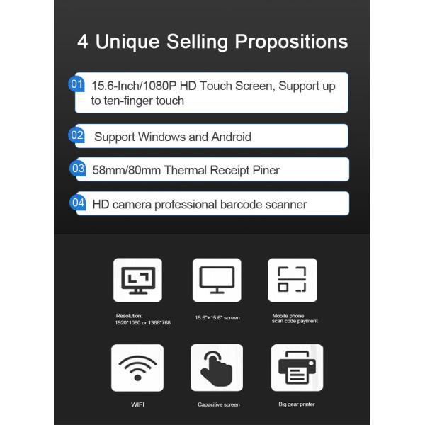 Capacitive Touch Screen Supermarket POS PC Stand with Camera and Thermal Printer