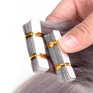 Wholesale Brazilian Virgin Glue PU Tape Hair Extensions For Thin Hair , Grey Color from china suppliers