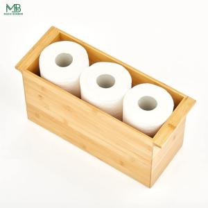 Bamboo Paper Towel Roll Storage Container Organizer for Bathroom