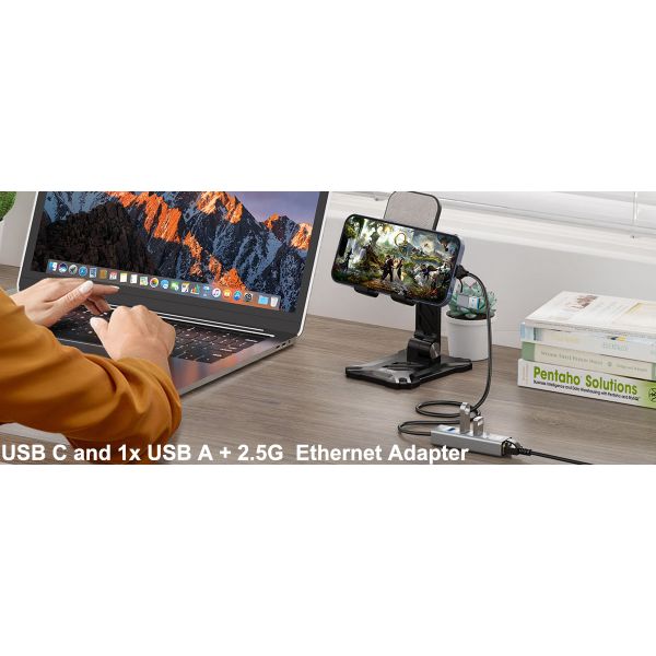 New 4 IN 1 Dual Port USB A & C 2.5G Ethernet Adapter With 2Ports USB C And USB A HUB