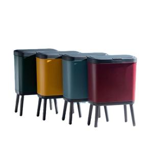 House Rectangular Push Type Plastic Trash Can with Lid Kitchen Trash Can with