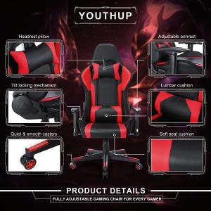 ALINUNU Customizable Leather RGB Gaming Chair with LED Light Bar and Fabric