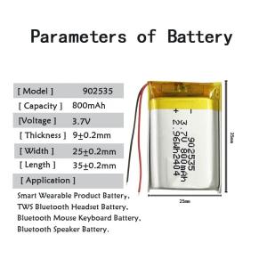 Rechargeable Lithium Polymer Battery Pack 902535 Lithium Battery 800mAh 3.7V