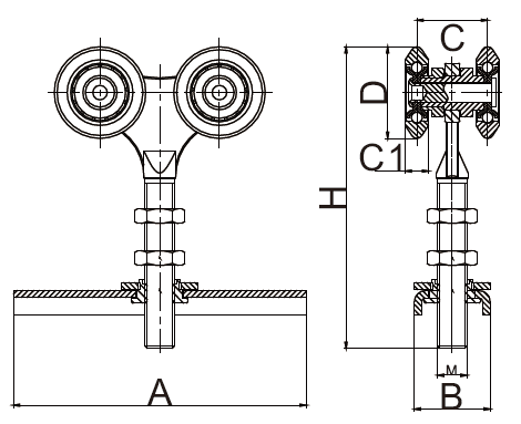 SGS IOS BV sliding farm barn door rollers and track Rail Double Wheel