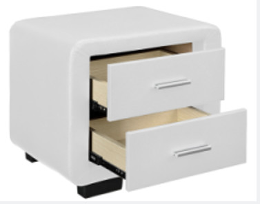 White Faux Leather Bedside Table with Two Drawers & Bluetooth Speaker