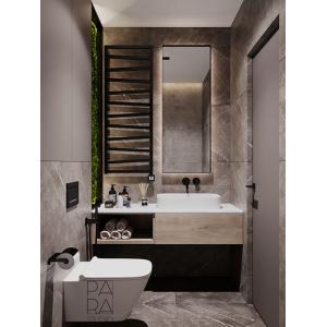 China Customized Modern Wood Veneer Bathroom Vanity With Mirror And White Sink Black Rack on sale