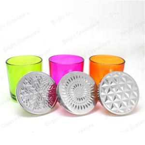 Wholesale custom colorful glass candle holder with metal lid from china suppliers