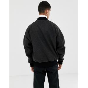 Embroidered Design Mens Black Wool Bomber Jacket With MA1 Pocket