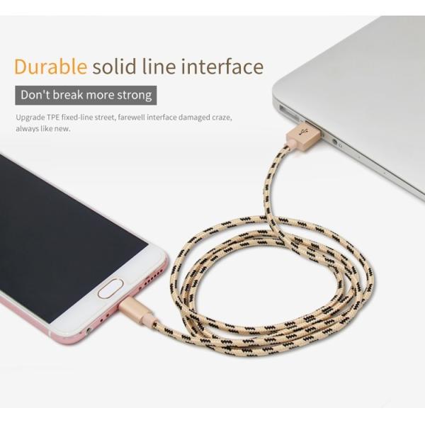Nylon Aluminum Micro Data USB Cable 5V 2A 3Ft Fast Charging