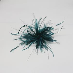 Party Decoration Stripped Coque and Emu Feather Flower Mount with Satin Ribbon