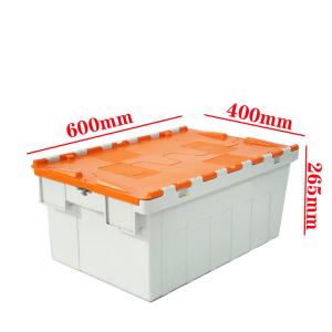 600*400*265mm PP Stackable Nestable Plastic Moving Crate with Attached Lid and