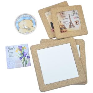 DIY Yuelin Square Cork Backed Placemats Board Trivets 8''X 8'' X 0.4'' Ceramic