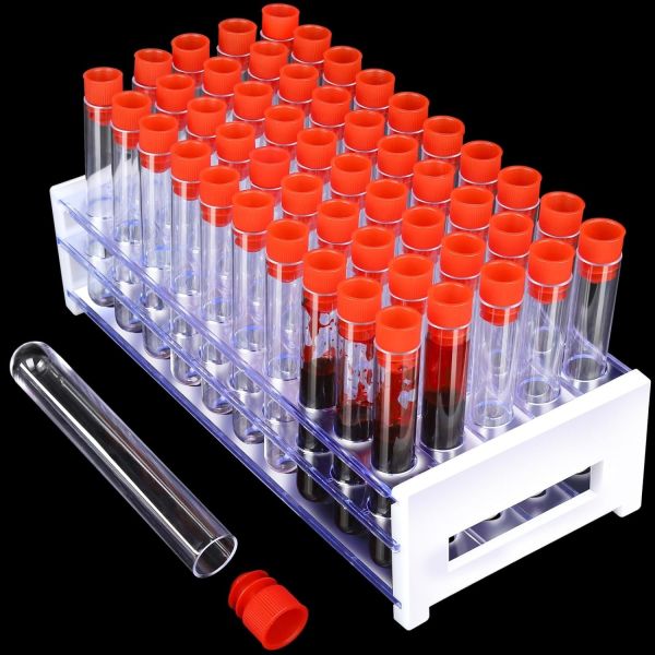 Clear Plastic Test Tubes With Caps And Holder Rack For Nurse Party Decorations
