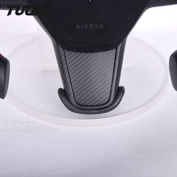 Matte Carbon Fiber Tesla Model 3 Model Y Steering Wheel Perforated Leather