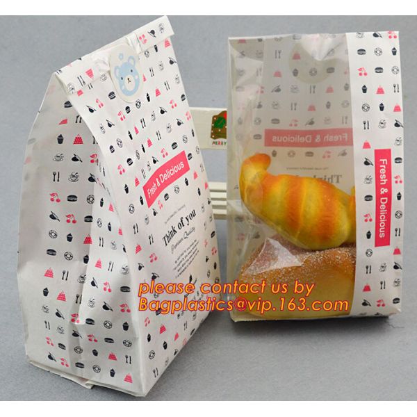 Logo Printable Food Grade Kraft Paper Bakery Bags with Windo, Custom Design