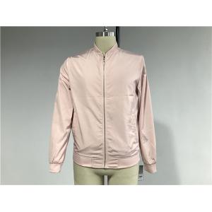 Menswear Zip PU Leather Coat Pink Polyester Nylon Bomber Jacket With Rib Detail