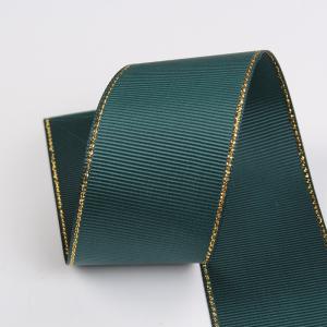 2.5cm Polyester Gold Edge Double Face Grosgrain Ribbon for Christmas Tree and