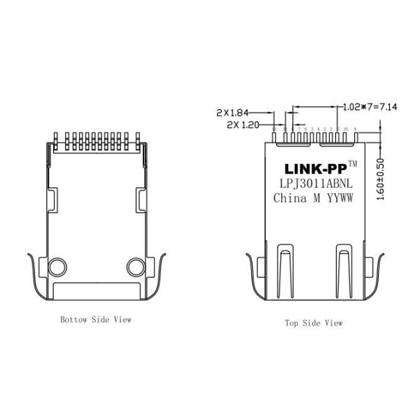 L-KLS12-TL130-1X1-G/Y-03 10/100M SMT RJ45 Connector 1 x 1 With LEDs LPJ3011ABNL