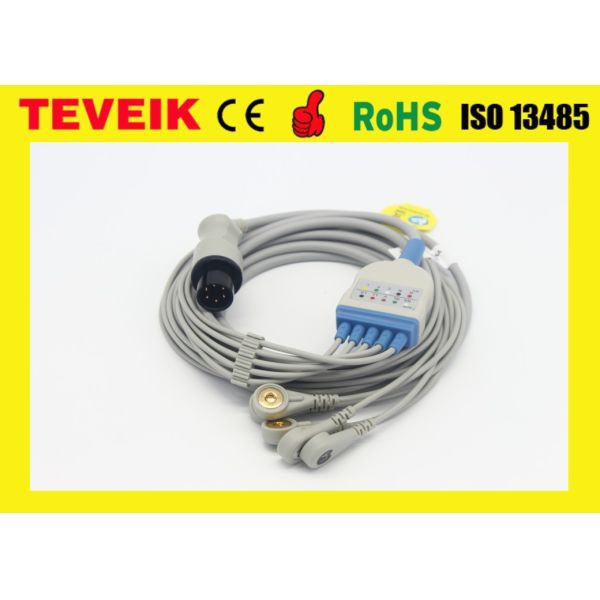 Reusable Mindray 5 leadswire Round 6pin TPU ECG Cable For Patient Monitor